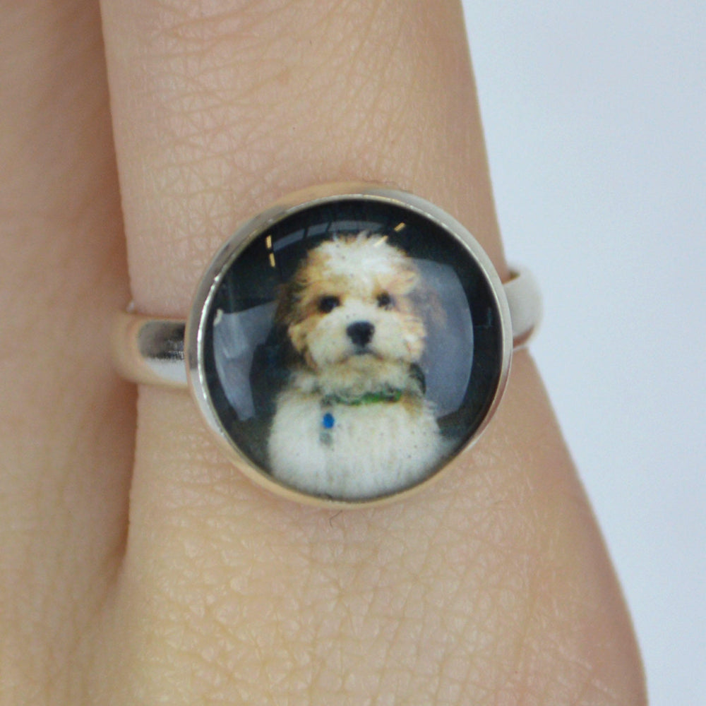 Silver Custom Picture Ring with a dog in it