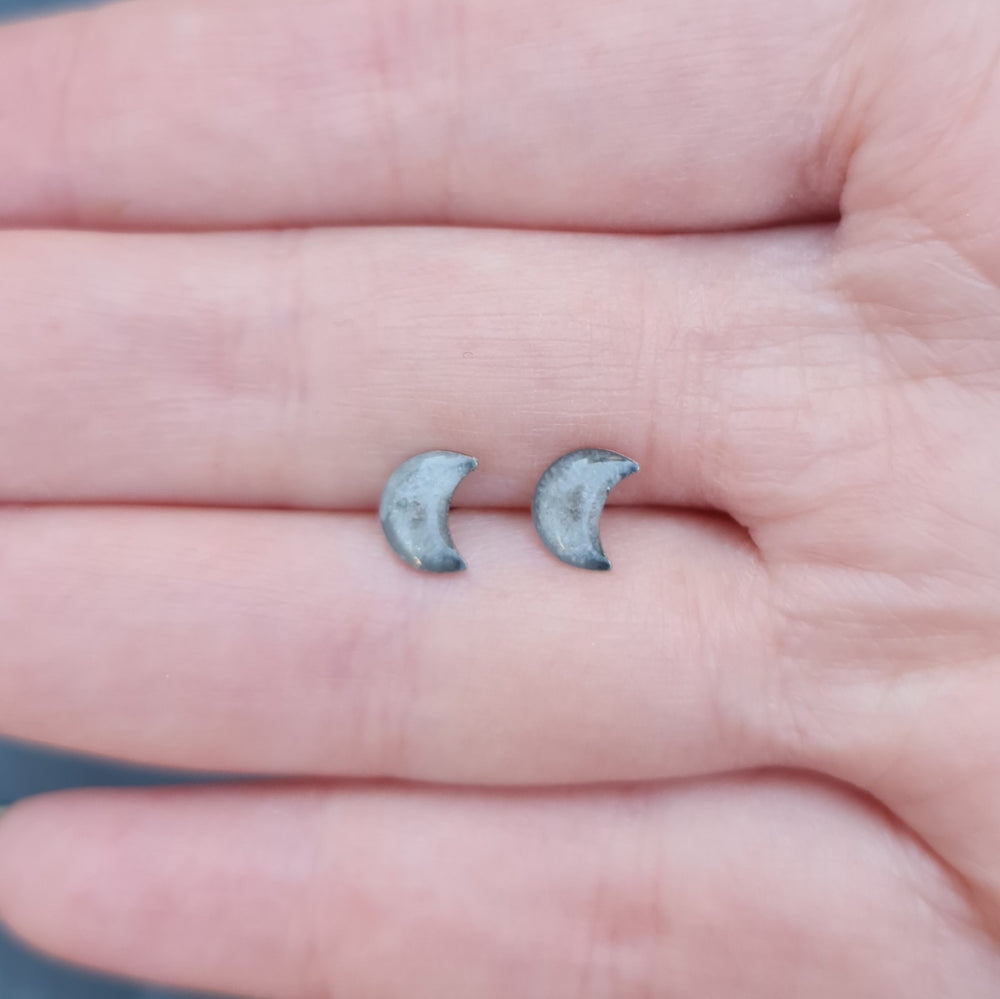 Crescent Moon Genuine Lunar Moon Dust Stud Earrings