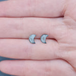 Crescent Moon Genuine Lunar Moon Dust Stud Earrings