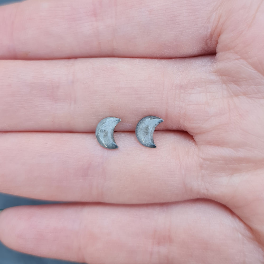 Crescent Moon Genuine Lunar Moon Dust Stud Earrings