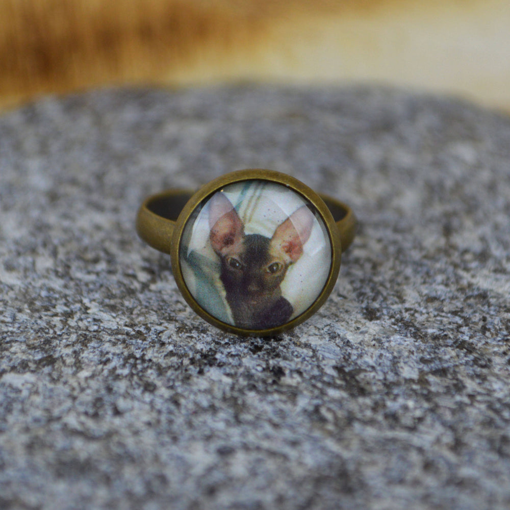 Vintage Gold Custom Picture Ring with a cat in it