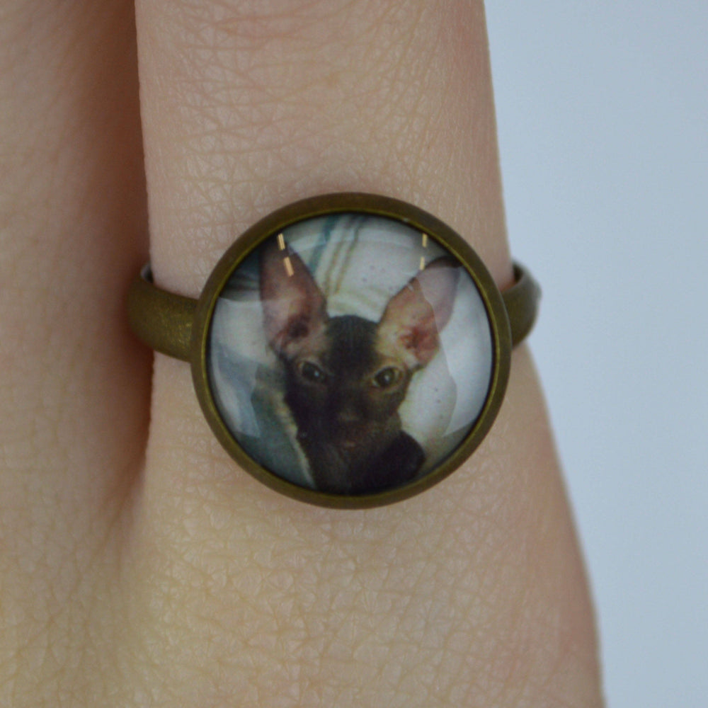 Vintage Gold Custom Picture Ring of a cat
