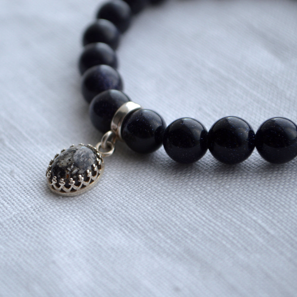 Small Princess Ashes Blue Goldstone Bracelet Sterling Silver