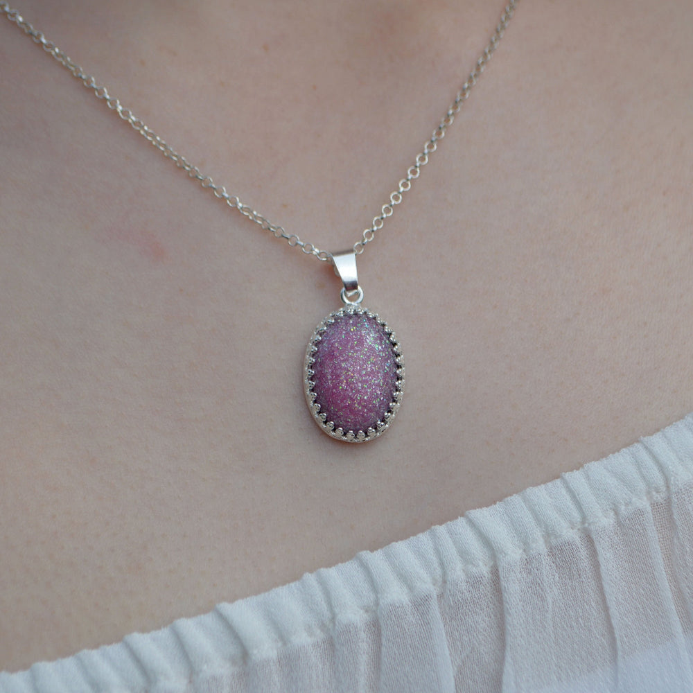 Large Princess Oval Ashes Necklace Sterling Silver