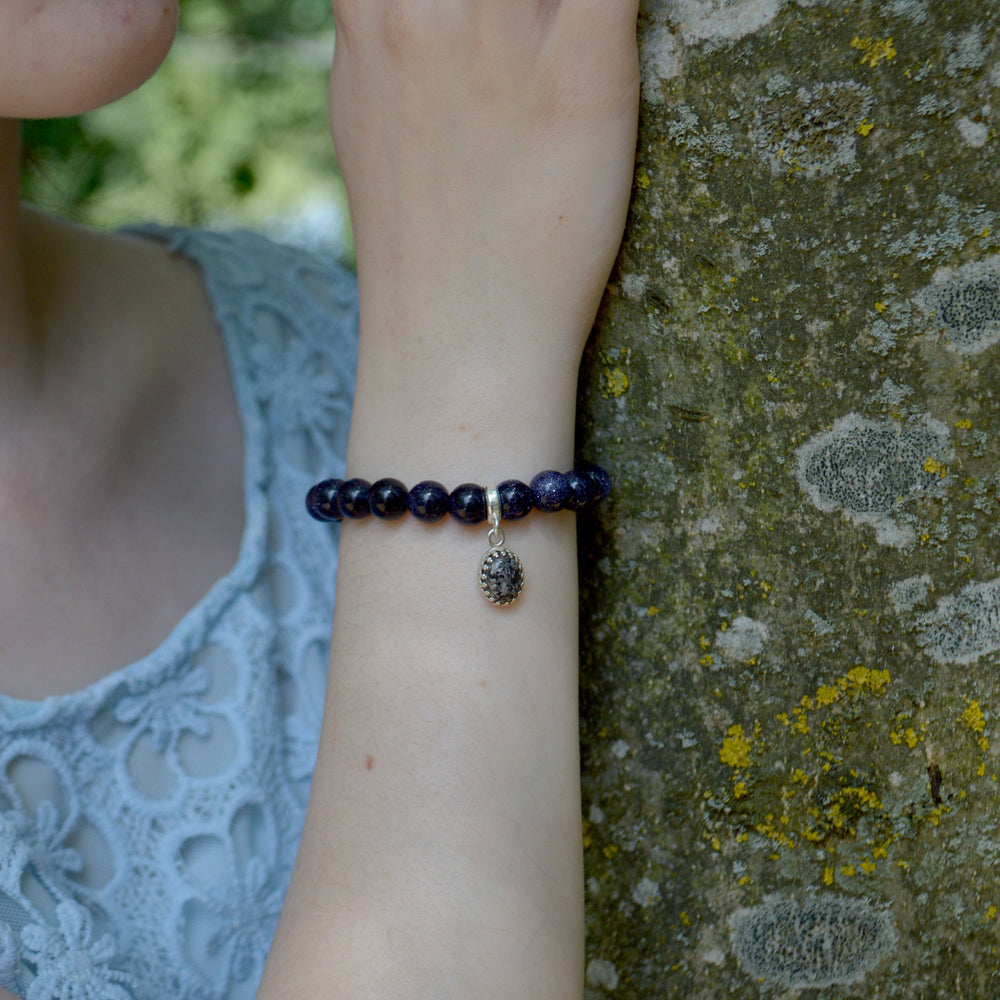 Small Princess Ashes Blue Goldstone Bracelet Sterling Silver