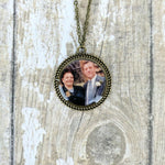 Large Round Frame Personalised Picture Vintage Gold Necklace